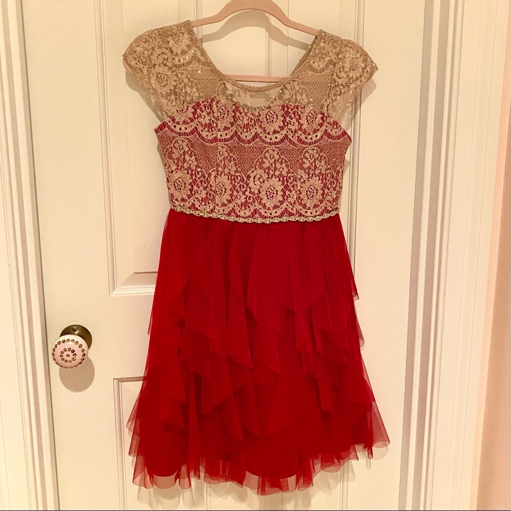 Tween Diva Red and Gold Formal Dress